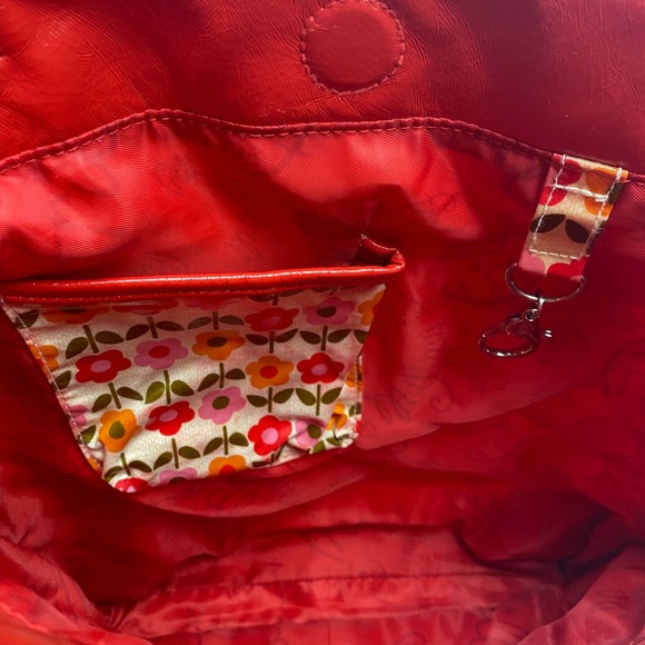 Vera Bradley Frill large tote shoulder bag red patent trim floral body - Picture 8 of 13